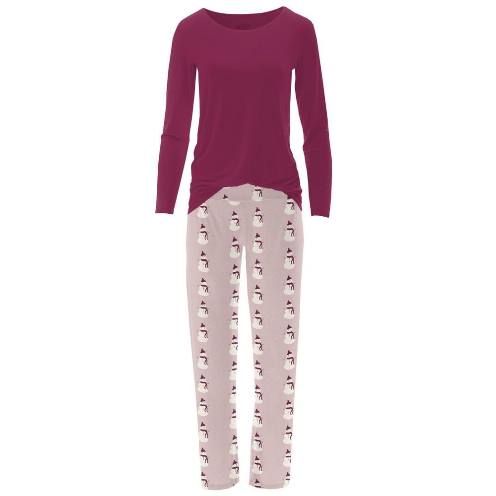 NEW KICKEE women's bamboo print long sleeve loosey goosey tee & pajama pants set